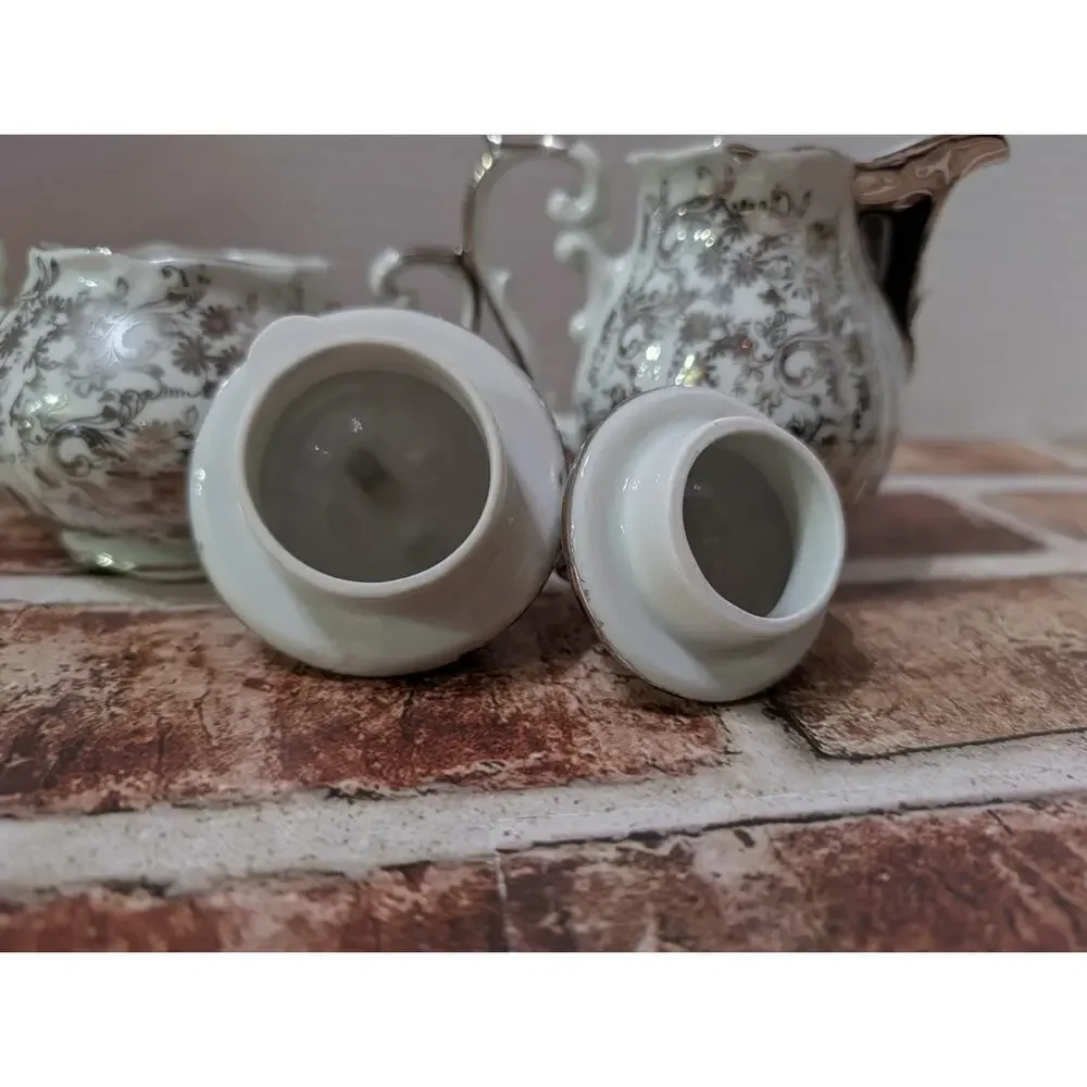 Vintage Ellepiesse Bavaria Miniature Tea Pot & Sugar Bowl Set – Silver & White